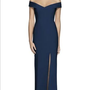 Dessy Collection Vivian Diamond navy off-the-shoulder bridesmaid dress